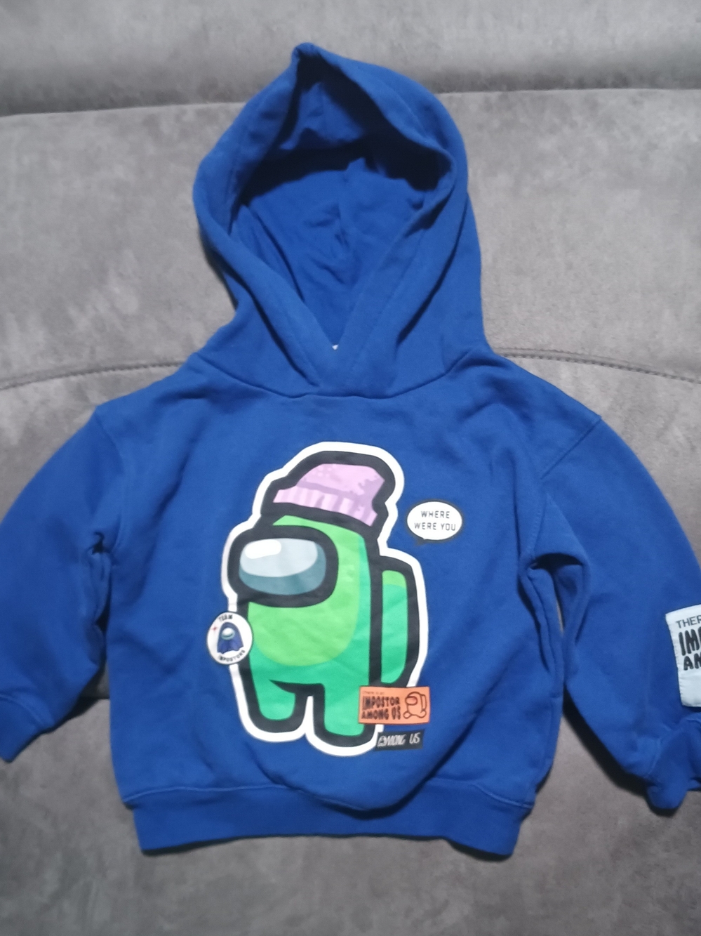 Blue Kids Hoodie with Green Character Graphic Size:2T